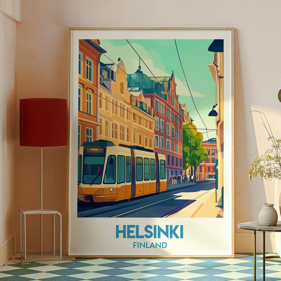 Helsinki Finland Yellow Tram City Street Retro Travel Poster - Image 2