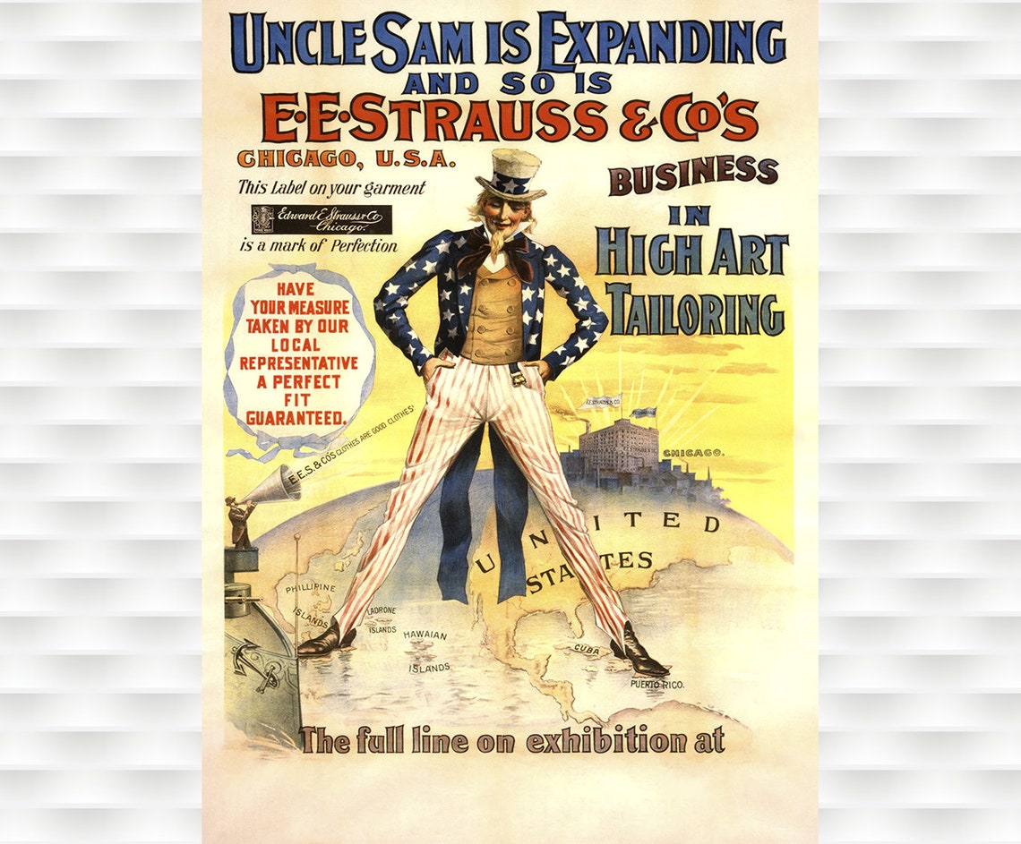 Uncle Sam E.E. Strauss Tailoring Chicago Vintage Ad Art Poster