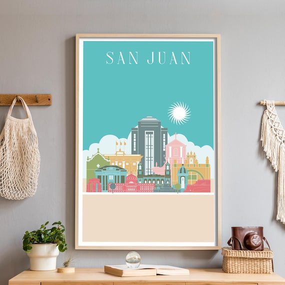 San Juan Puerto Rico Colorful Illustrated Skyline Travel Poster