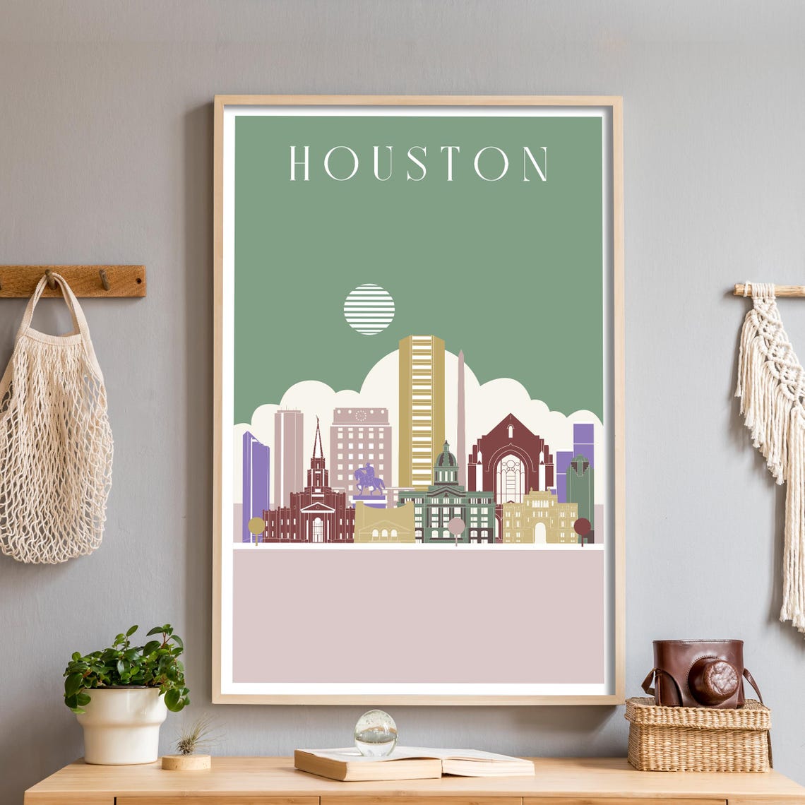 Houston Texas Colorful Illustrated Modern Downtown Skyline Poster