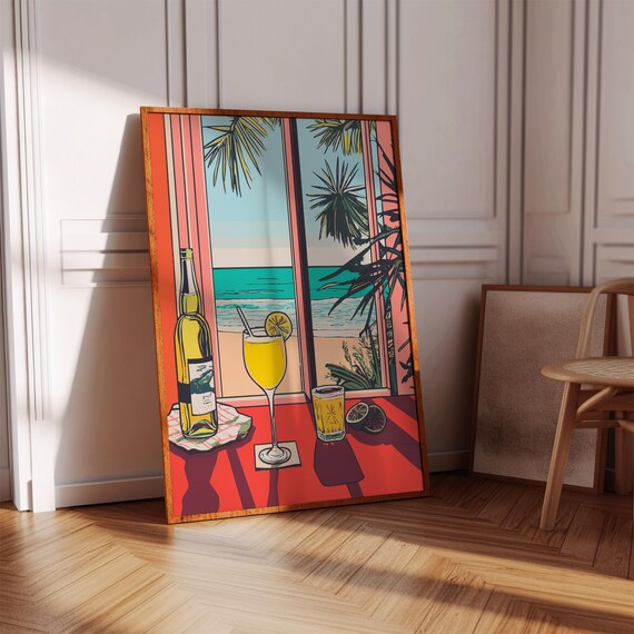 Aperol Spritz Cocktails Beach View Retro Pop Art Summer Drink Poster