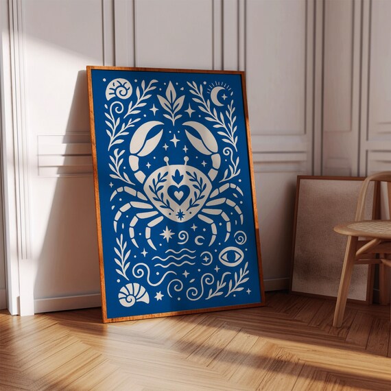 Cancer Zodiac Coastal Folk Crab Travel Poster