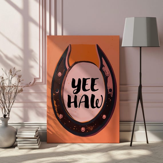 Yeehaw Trippy Typography Canvas Print Western Cowgirl Wall Art Funky Text Painting Retro Country Decor