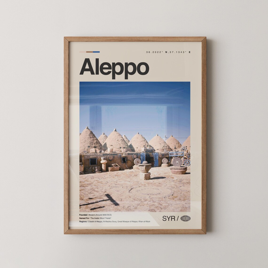 Aleppo Beehive Houses Travel Poster Syria Ancient Photo Coordinates