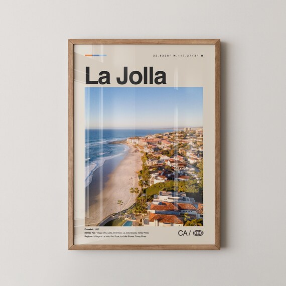 La Jolla California Aerial Beach Coast Photo Minimalist Travel Poster