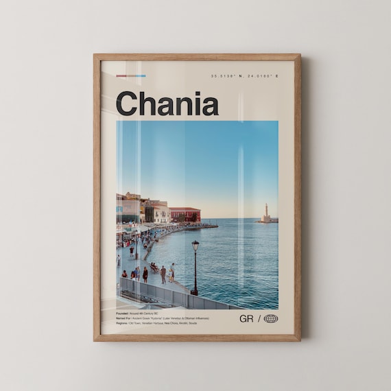 Chania Print Wall Art Poster Photo Dcor Map Greece