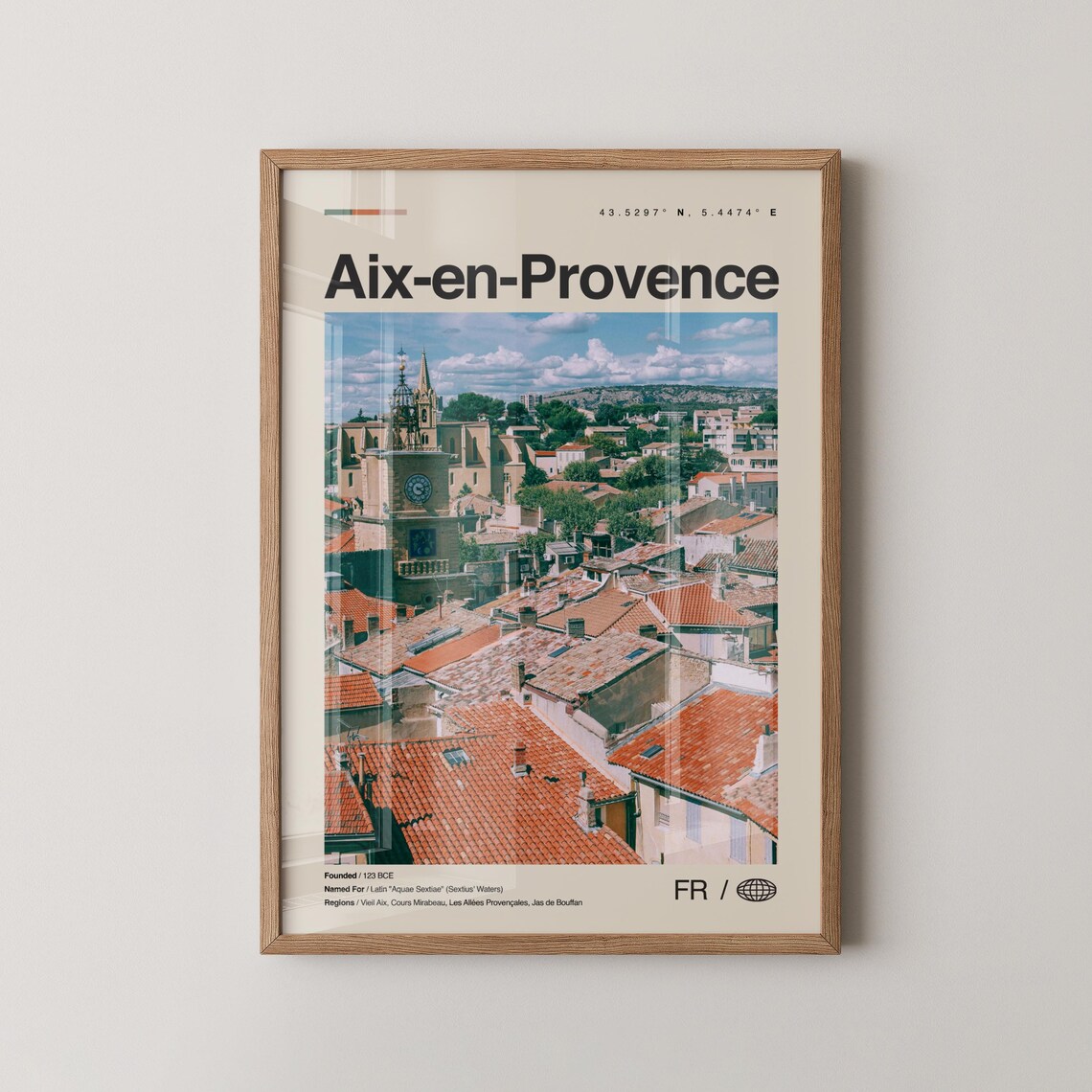 Aix-en-Provence France Red Tile Rooftops Minimalist Travel Poster View