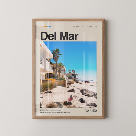 Del Mar California Beach Travel Poster Coastal Ocean Retro Style Art