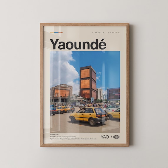 Yaounde Cameroon City Street Taxis Minimalist Photo Travel Poster