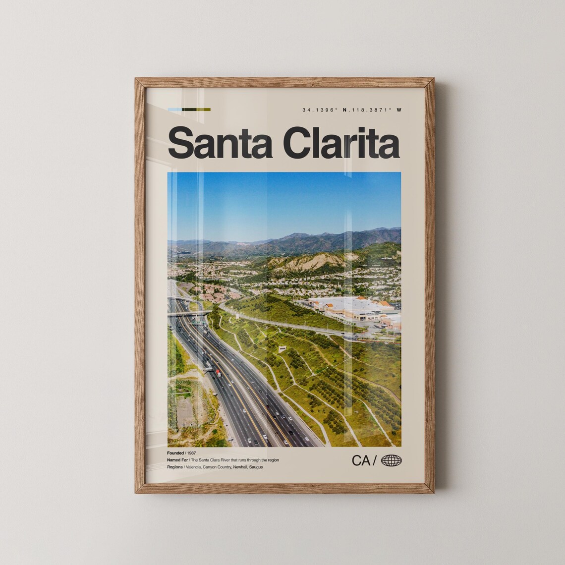 Santa Clarita California Aerial City Minimalist Travel Poster