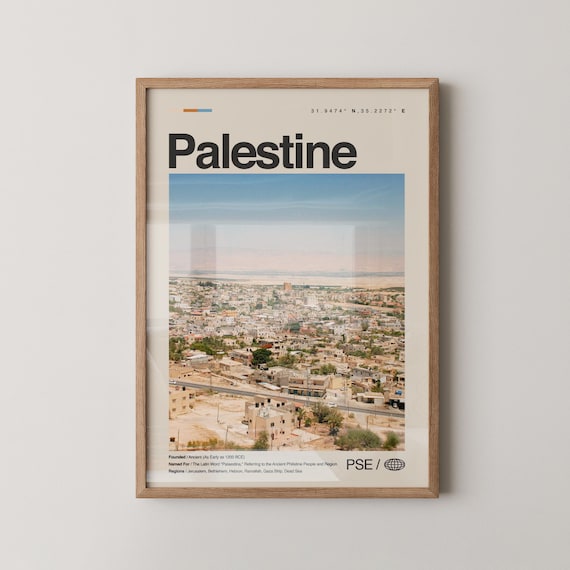 Palestine Skyline Travel Poster with City Coordinates Photo Art