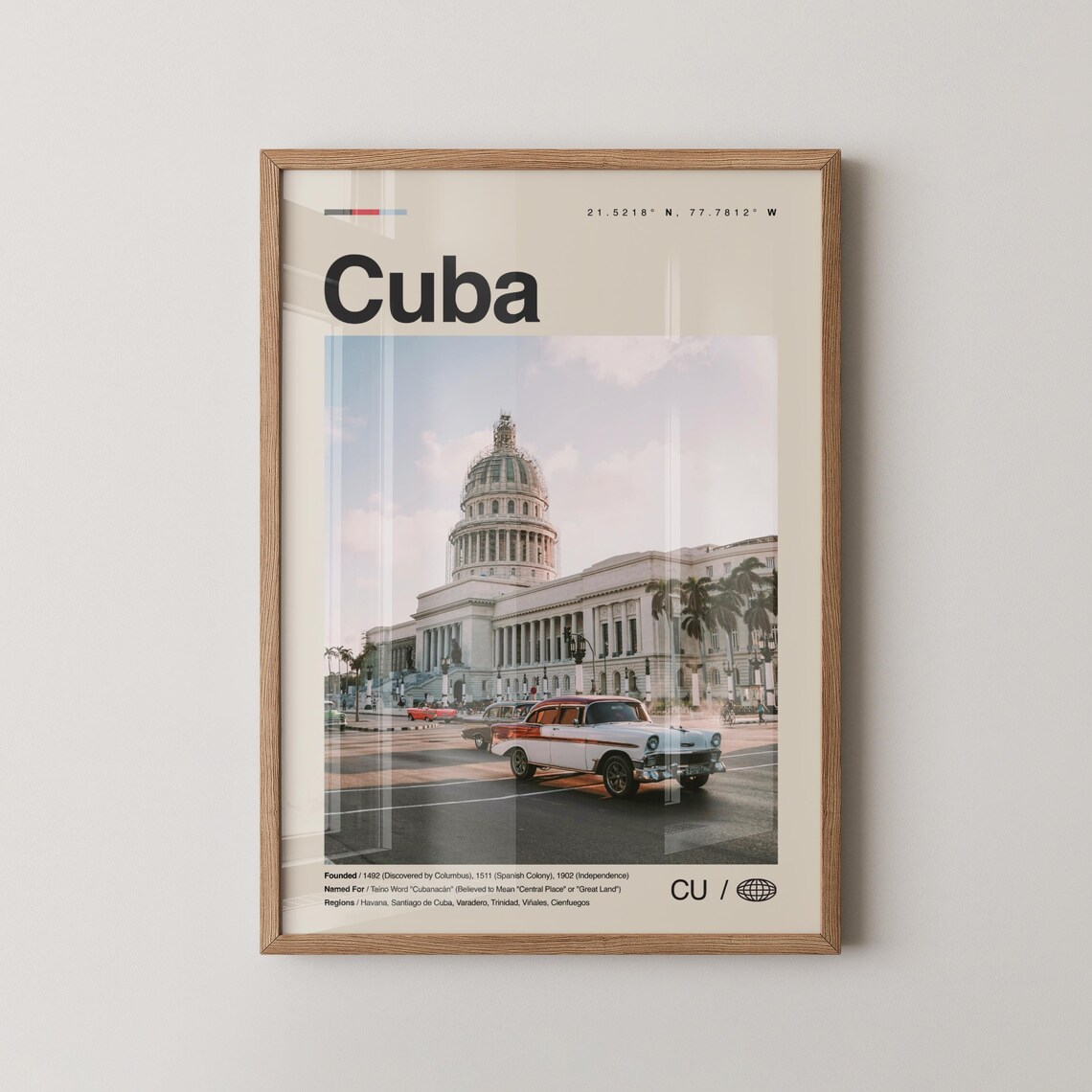 Cuba Havana Capitol Classic Cars Photo Poster With Island Facts