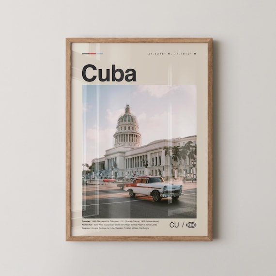 Cuba Havana Capitol Classic Cars Photo Poster With Island Facts