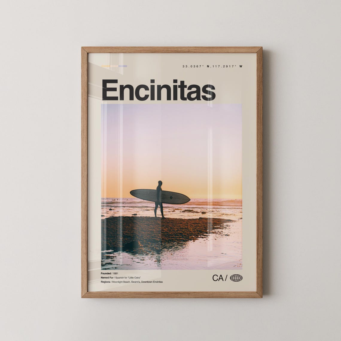 Encinitas Sunset Surfer Silhouette California Beach Travel Poster