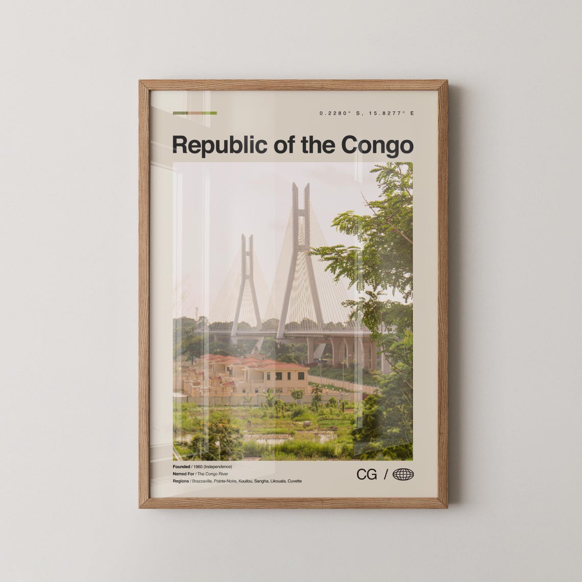 Republic of Congo Modern Cable Bridge City Vintage Photo Poster