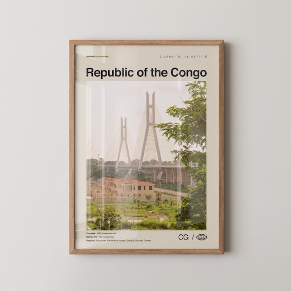 Republic of Congo Modern Cable Bridge City Vintage Photo Poster