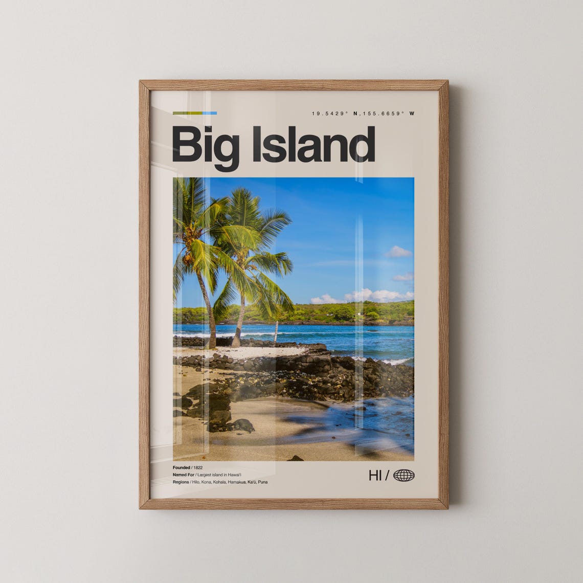 Big Island Hawaii Palm Beach Minimalist Coordinates Travel Poster