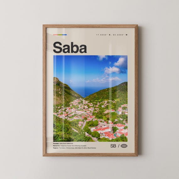 Saba Print Wall Art Poster Photo Dcor Map Caribbean