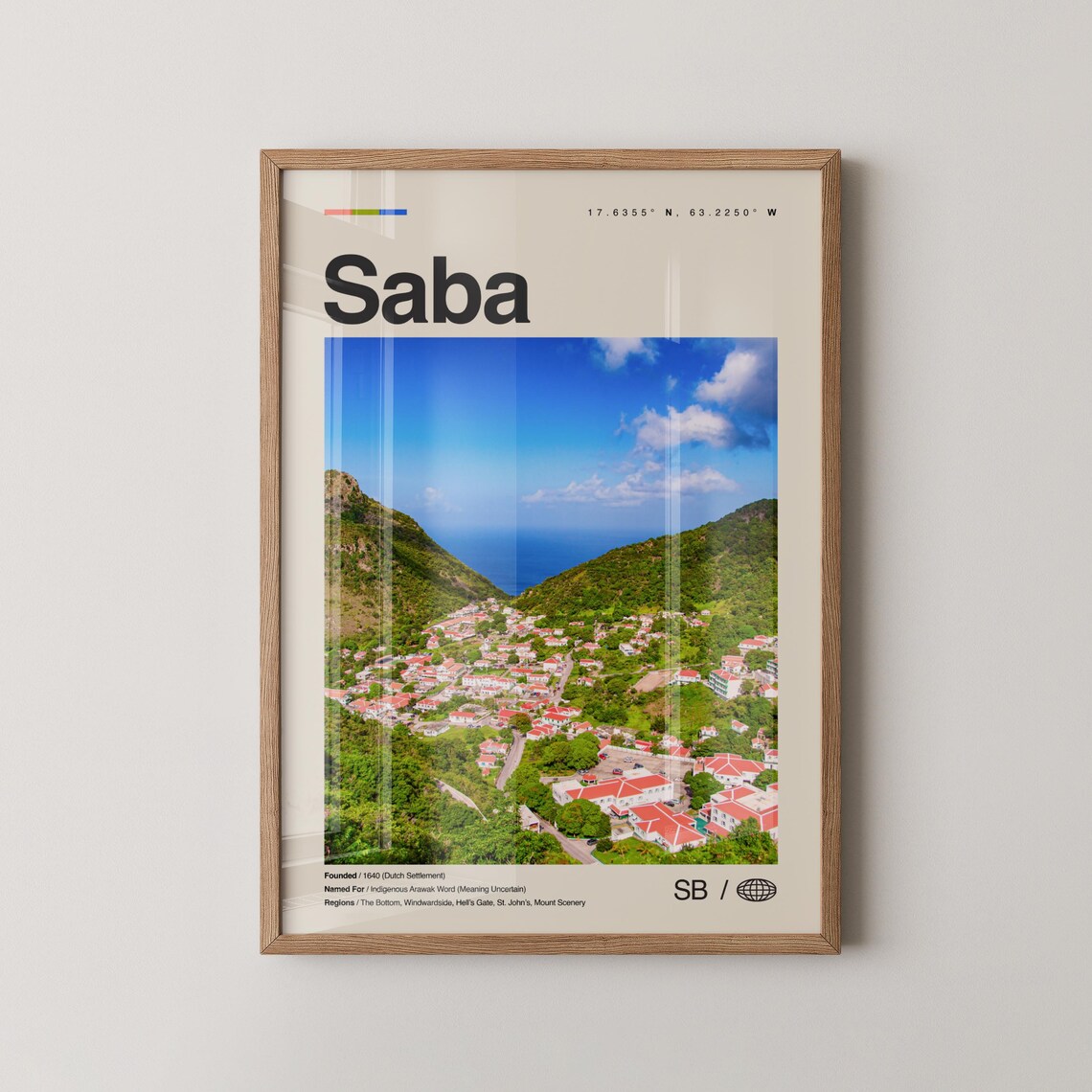 Saba Caribbean Island Village Green Hills Photo Travel Poster