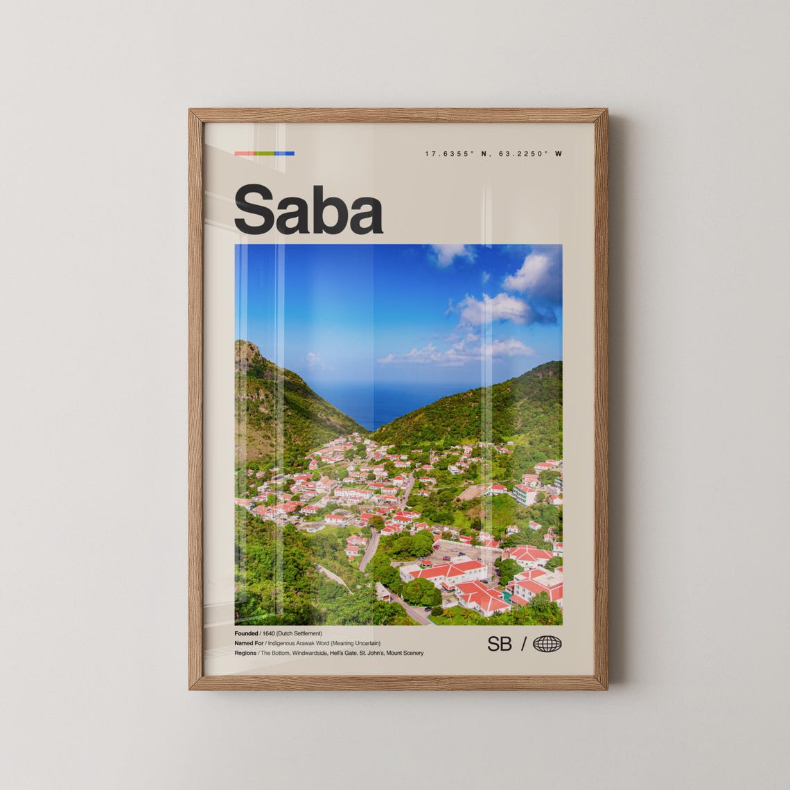 Saba Print Wall Art Poster Photo Dcor Map Caribbean