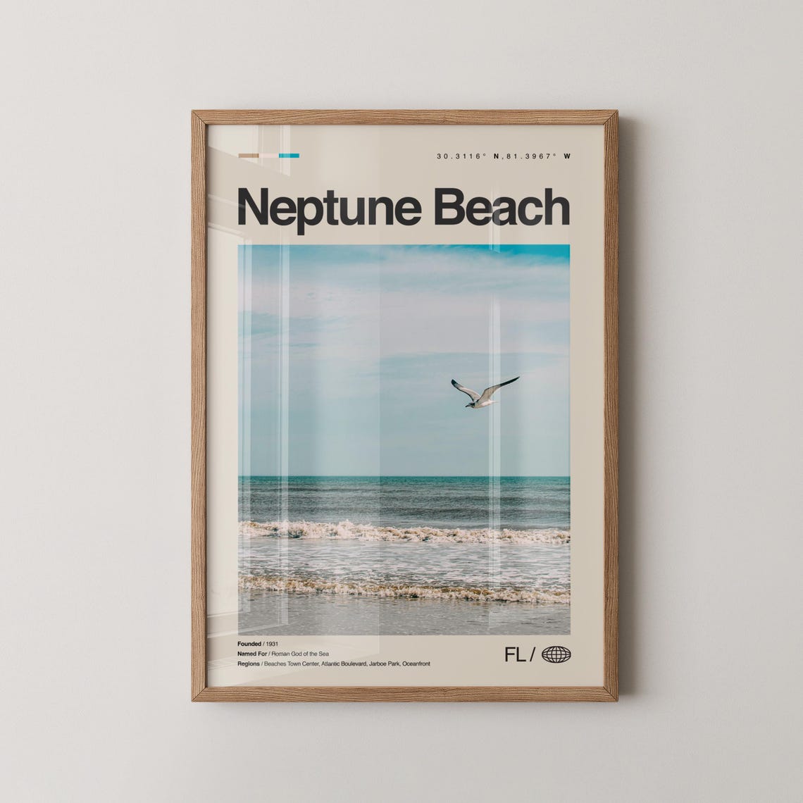 Neptune Beach Florida Seagull Ocean Photography Travel Poster