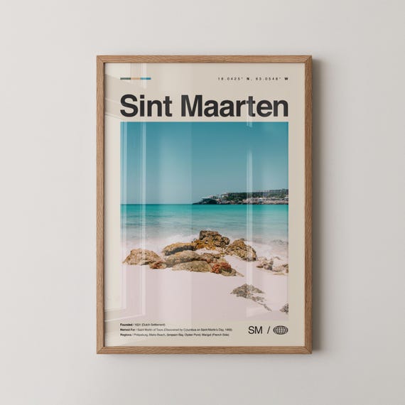 Sint Maarten Print No 2 Wall Art Poster Photo Map Caribbean