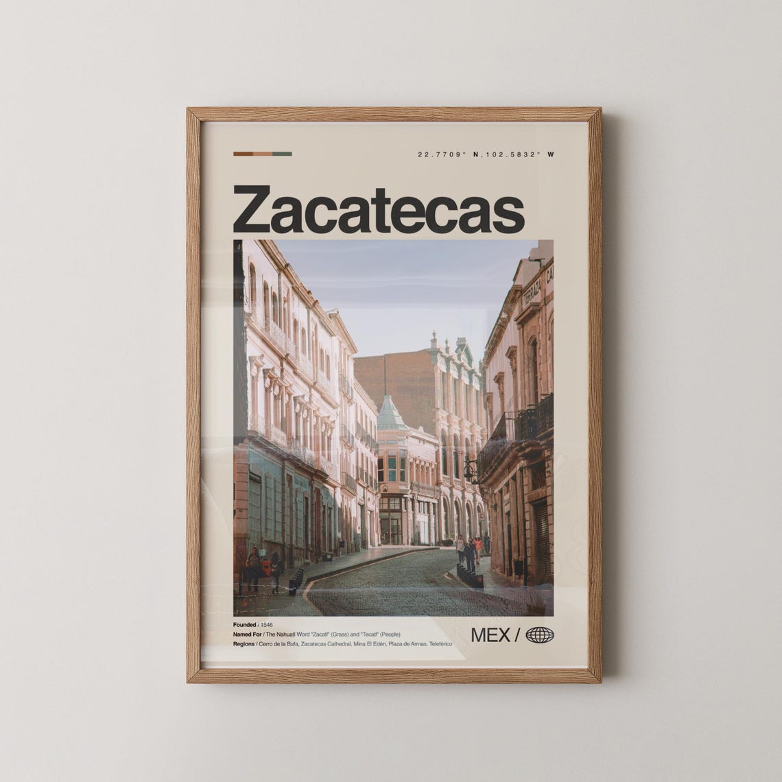 Zacatecas Mexico Colonial Street Travel Poster With Cathedral Photo
