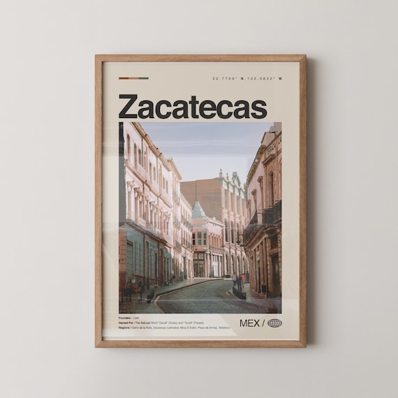 Zacatecas Mexico Colonial Street Travel Poster With Cathedral Photo