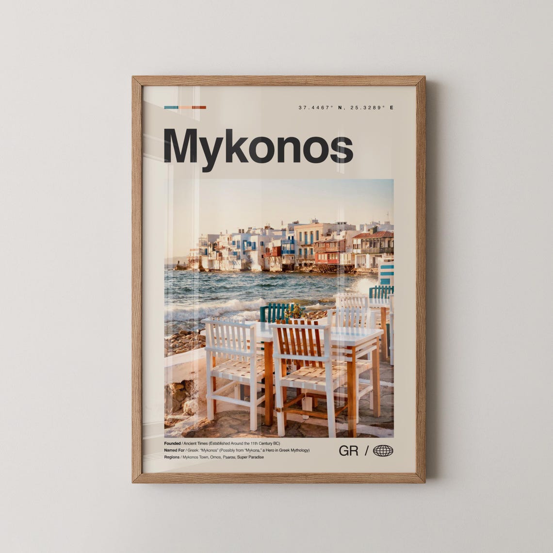 Mykonos Greece Windmill Whitewashed Island Aegean Travel Art Poster