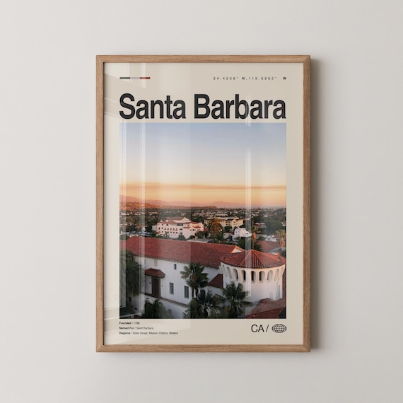 Santa Barbara Sunset Panorama Red Tile Rooftops Mission District Poster Art