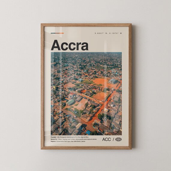 Accra Ghana Aerial Red Rooftop Cityscape Vintage Travel Photo Poster