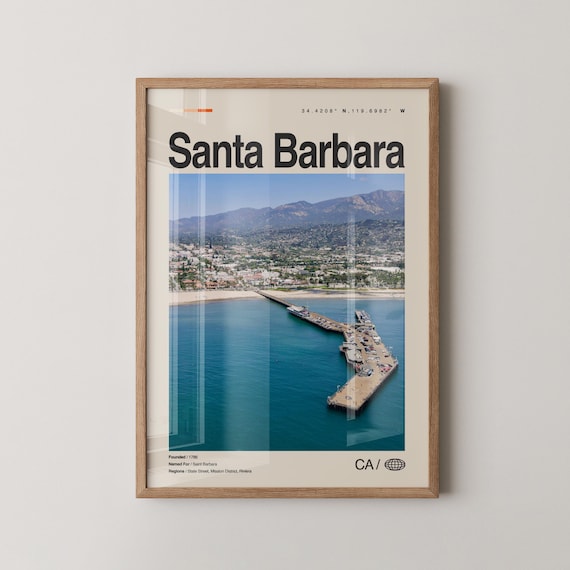 Santa Barbara California Stearns Wharf Aerial Photo Travel Poster