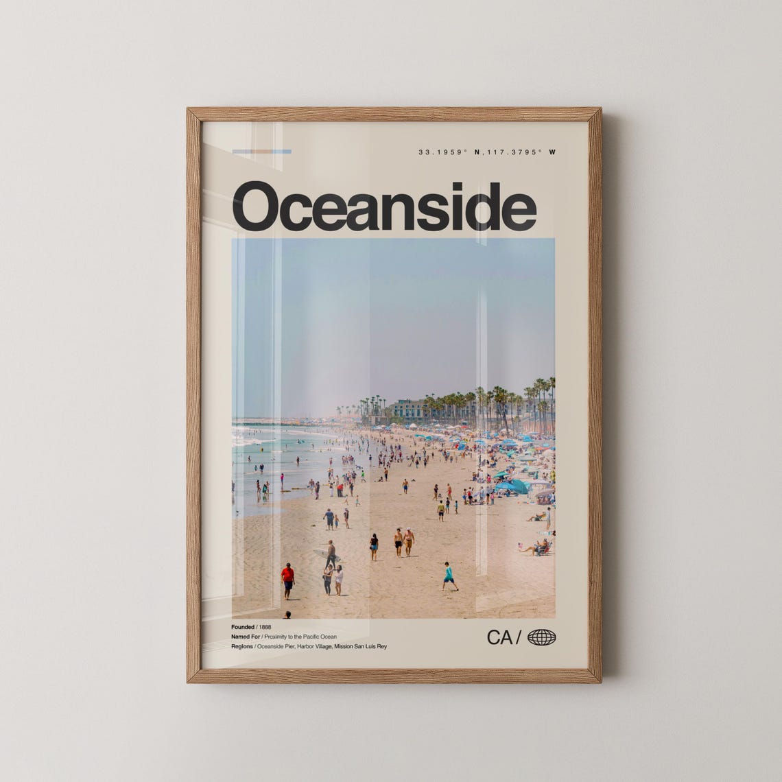 Oceanside California Crowded Beach Summer Pier Travel Poster