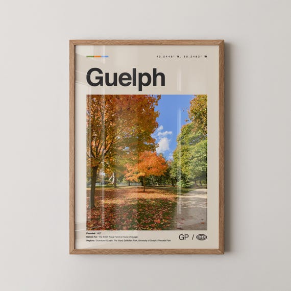 Guelph Print Wall Art Poster Photo Dcor Map Ontario Canada