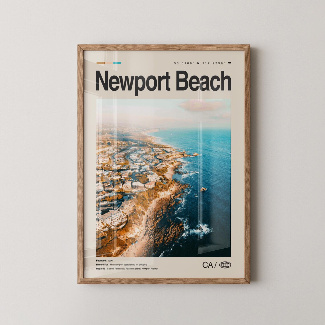 Newport Beach California Aerial Coastline Photography Travel Poster