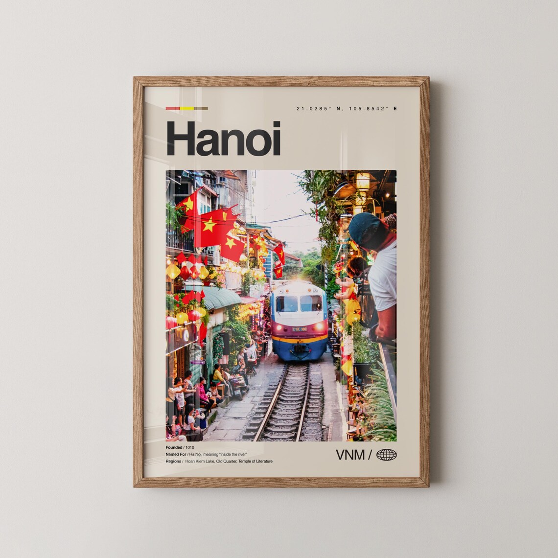 Hanoi Vietnam Train Street Festival Flags Modern Travel Photo Poster