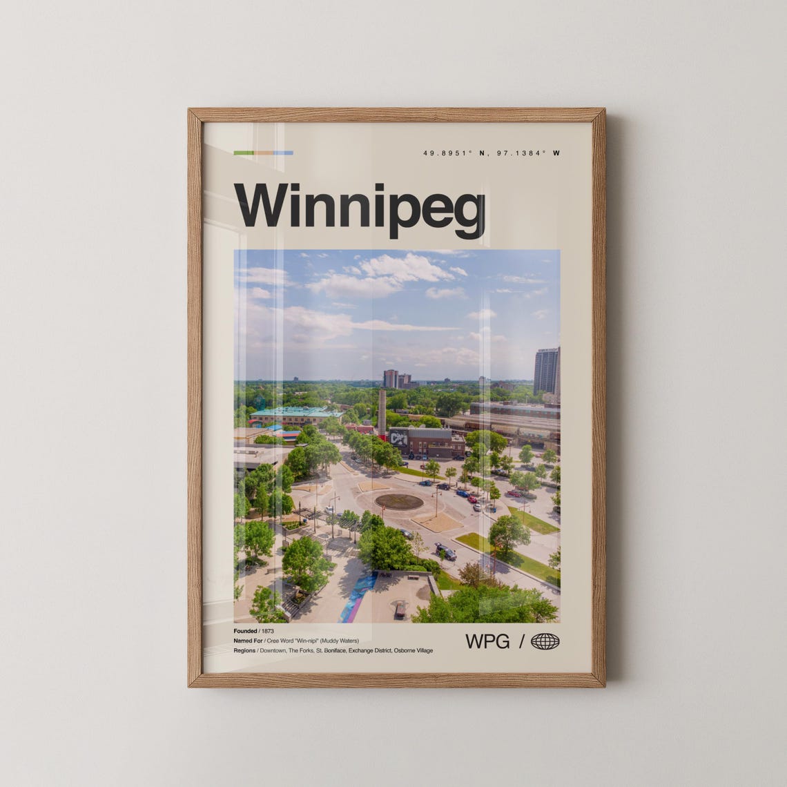 Winnipeg Manitoba Downtown Summer Aerial Vintage City Travel Poster