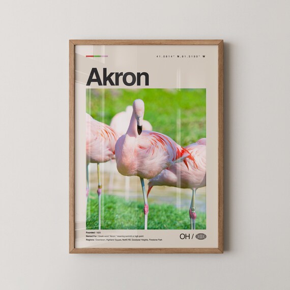 Akron Print Wall Art Poster Photo Dcor Map Ohio