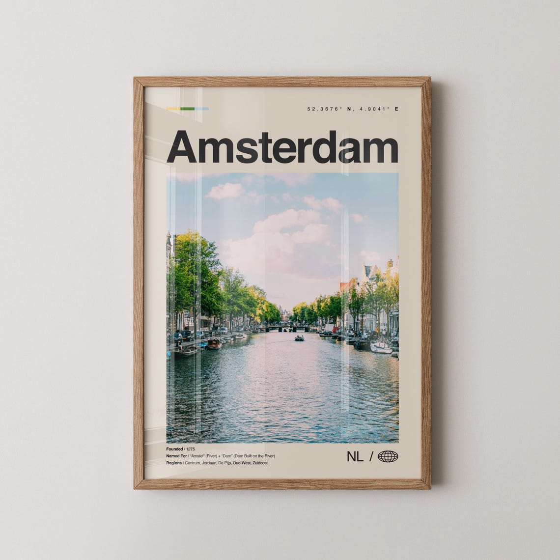 Amsterdam Canal Boats Tree Lined Water City Photo Travel Poster