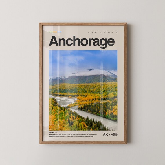 Anchorage Print Wall Art Poster Photo Dcor Map Alaska