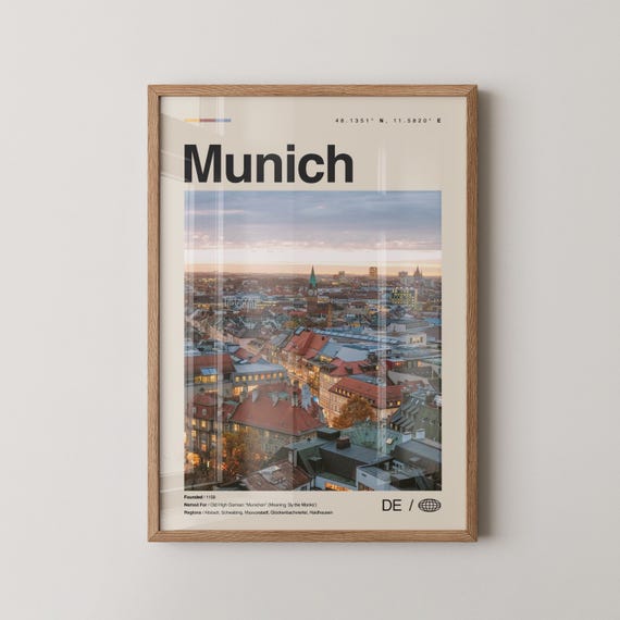Munich Print No 2 Wall Art Poster Photo Dcor Map Germany