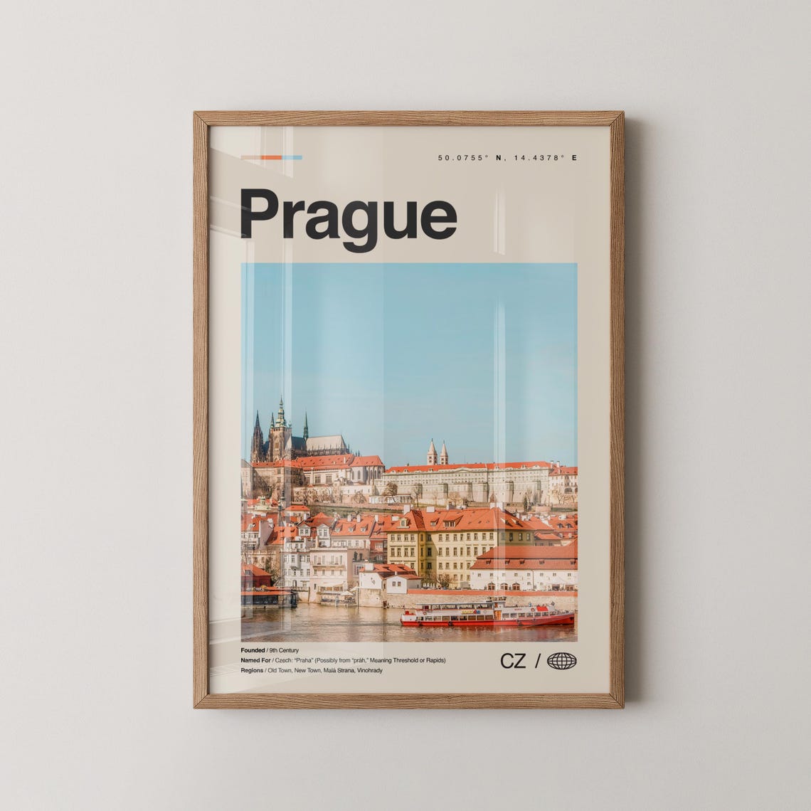 Prague Czech Republic Castle Skyline Minimalist Map Style Poster