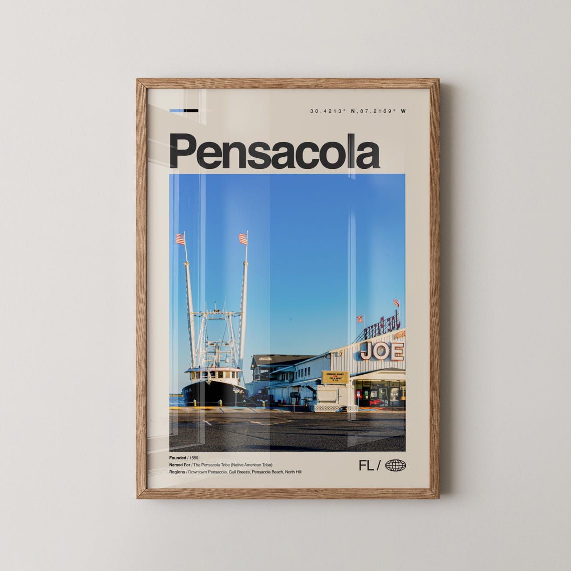 Pensacola Florida Shrimp Boat Harbor Vintage Travel Style Poster