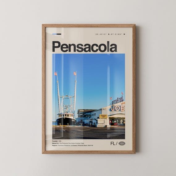 Pensacola Florida Shrimp Boat Harbor Vintage Travel Style Poster