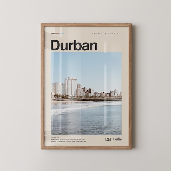 Durban South Africa Beach Photo Travel Poster With Skyline Coast