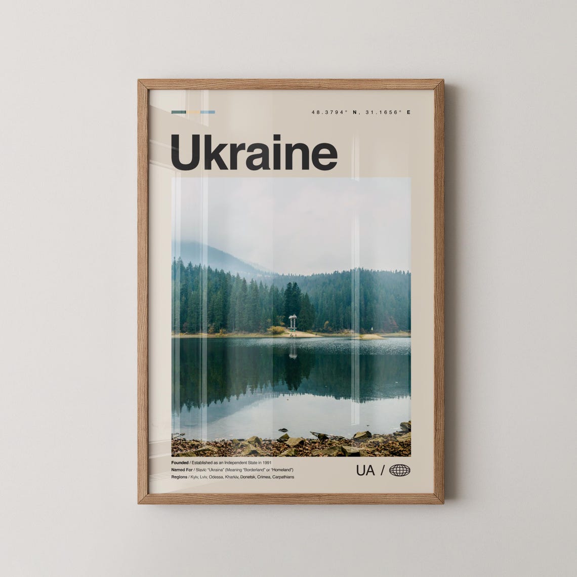 Ukraine Misty Mountain Lake Pine Forest Minimalist Travel Poster
