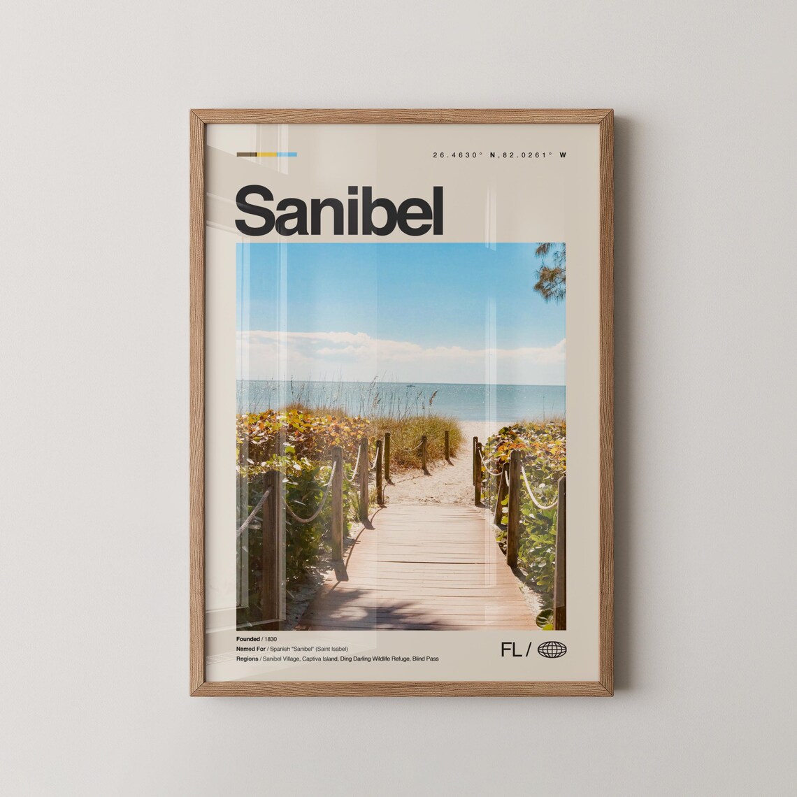 Sanibel Florida Island Boardwalk to Beach Minimalist Travel Poster
