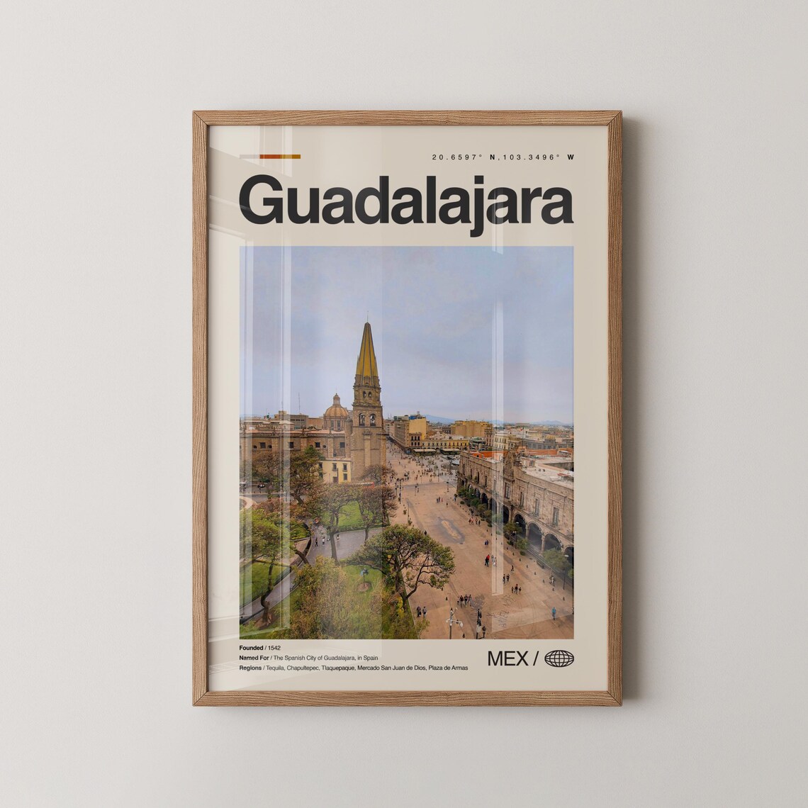 Guadalajara Mexico Cathedral Plaza Minimalist City Travel Poster