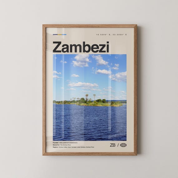 Zambezi Print Wall Art Poster Photo Dcor Map Africa