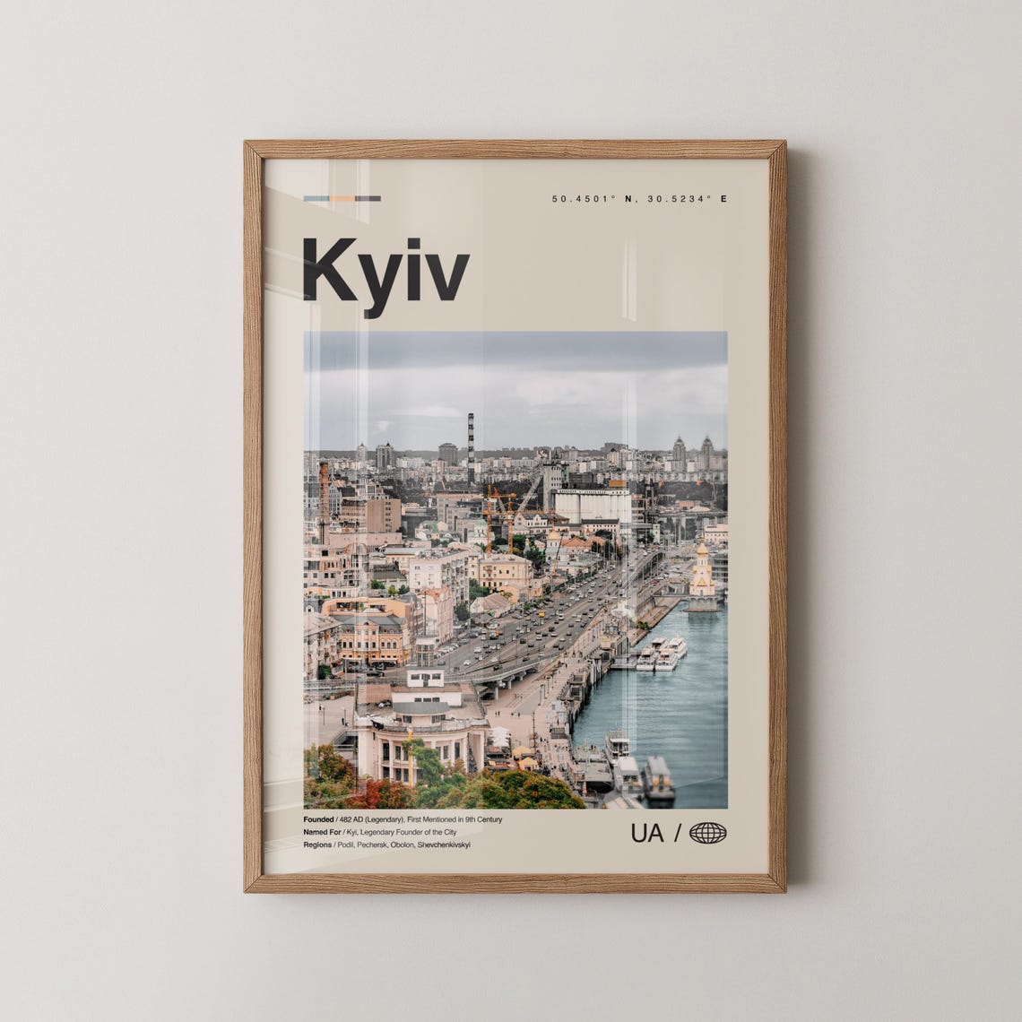 Kyiv Ukraine Riverfront Skyline Retro Historic City Travel Poster